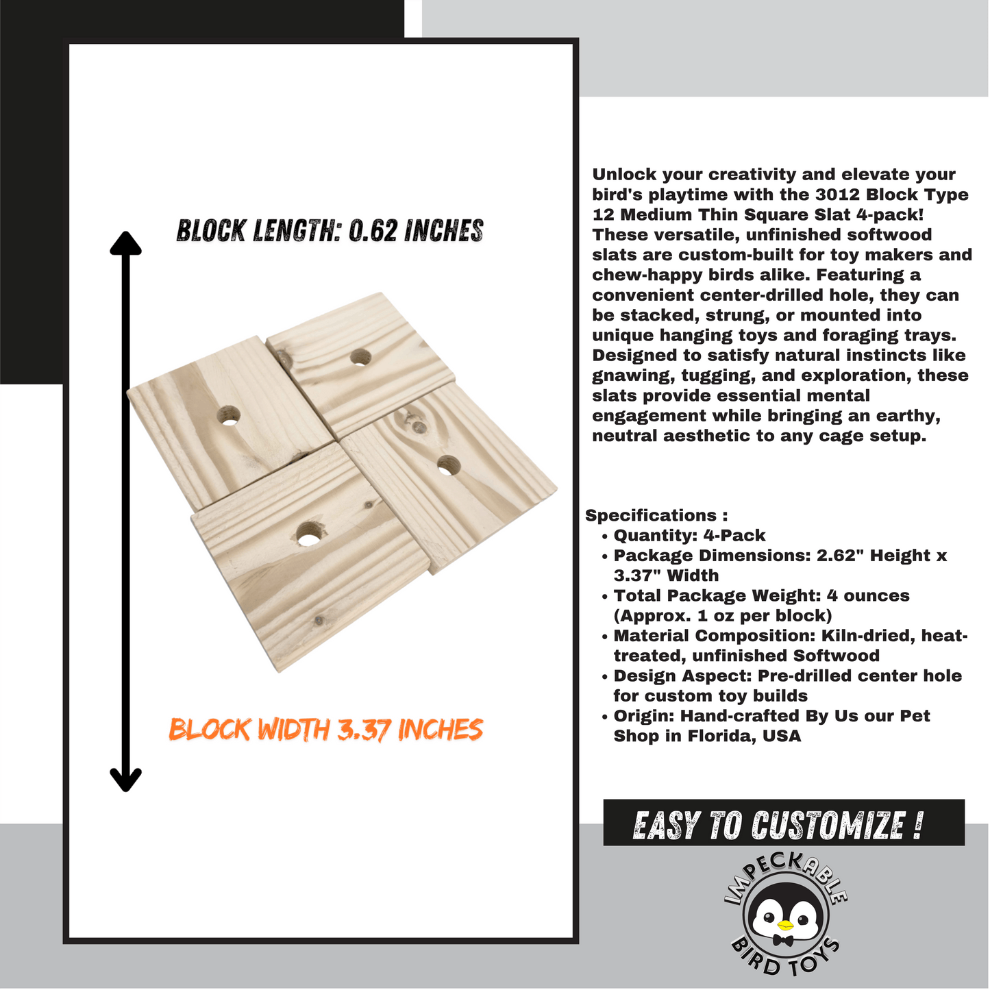 3012 Block Type 12 - Medium Thin Square Slat